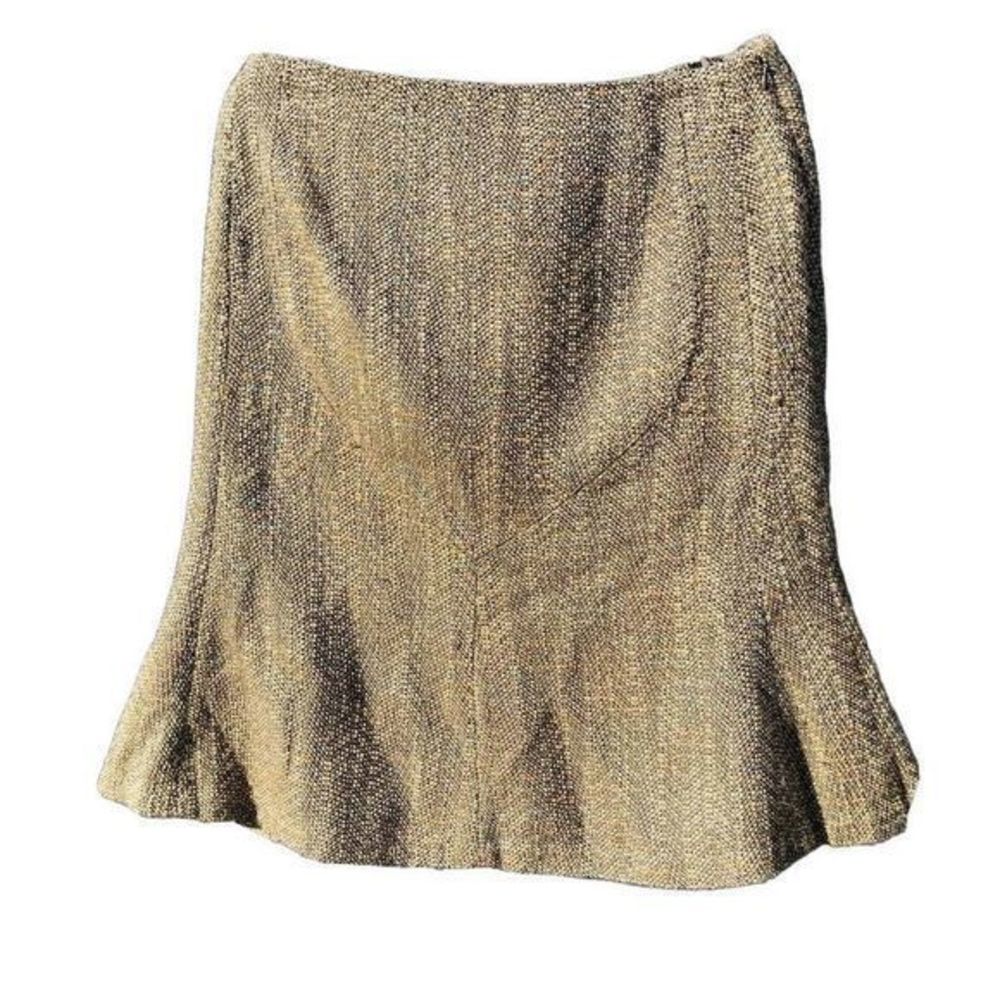 Oscar de la Renta Skirt Estilo Side Zip Gold Multicolor Fleck Tweed Lined‎ SZ 8